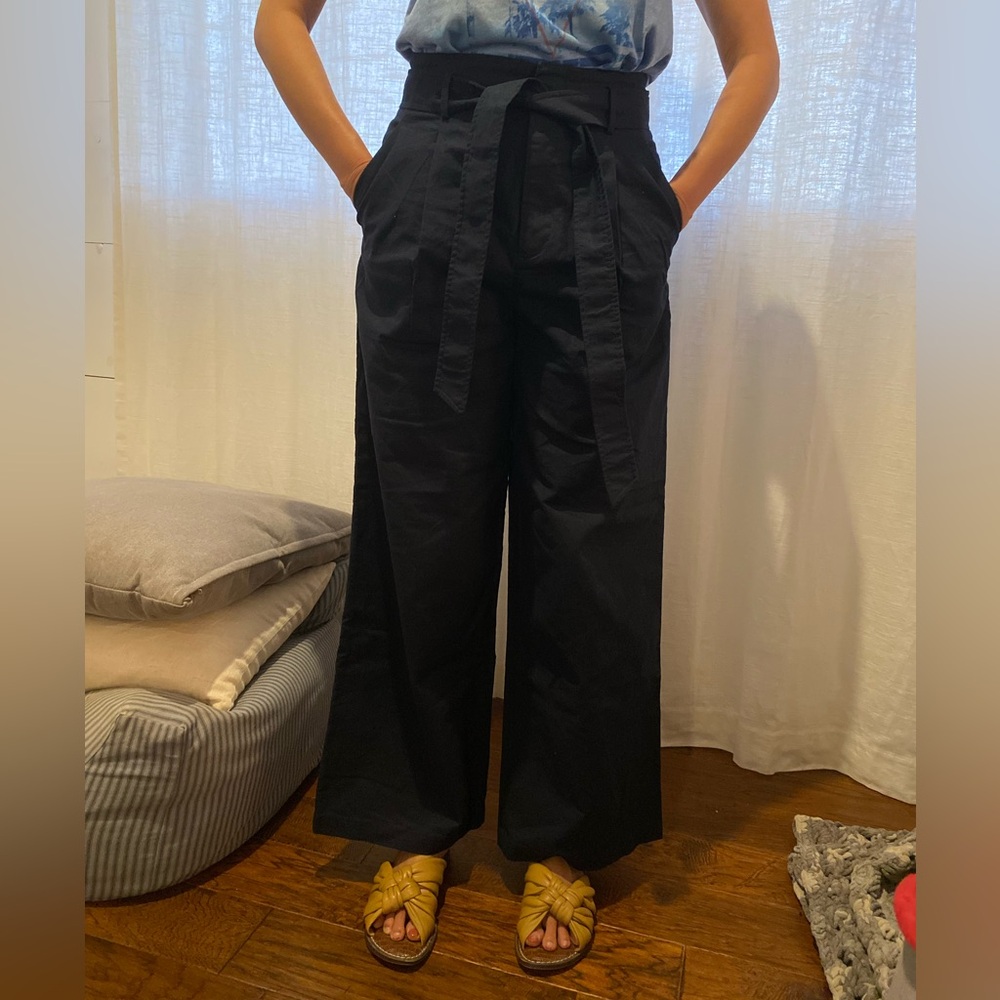 Uniqlo linen & cotton wide leg pants with belt